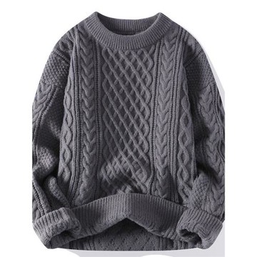 本命年大紅色毛衣秋冬季男加厚高級感粗麻花針織外套馬年情侶線衣