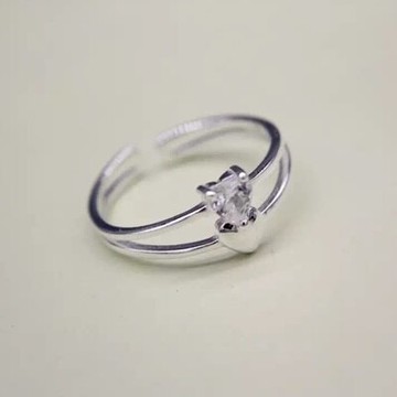 925純銀戒指鑲鑽開口戒-時尚甜美雙層愛心情人節生日禮物女飾品73dt757【獨家進口】【米蘭精品】