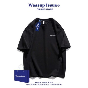 WASSUP ISSUE重磅短袖T恤男夏季潮牌青少年寬松半截袖體恤上衣男t