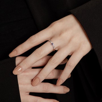繆思MUSE | 堇青石 S925純銀 | 經典弧形單鑽戒指