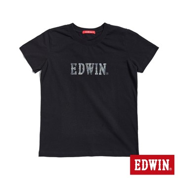 EDWIN 女裝 人氣復刻款 迷彩魚LOGO短袖T恤-黑色