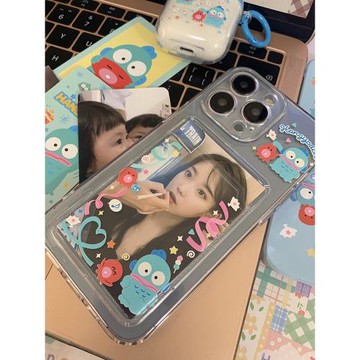 人魚漢頓可插卡照片iphone16promax手機殼適用蘋果15plus/14卡包相框可愛卡通丑魚13