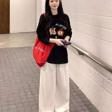 美式高街設計感純棉塗鴉長袖T恤女秋冬新款慵懶風百搭休閒上衣潮 長袖上衣 女生 t恤 休閒上衣 顯瘦上衣 大學T 女裝