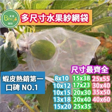 賓購 紗網袋 100入雙拉繩 發票 無花果 雪紗袋 防蟲套袋 防鳥 防果蠅 百香果 絲瓜套袋 黃金果 酪梨 芒果套袋