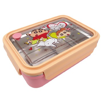 蠟筆小新 三格不鏽鋼隔熱便當盒 超萌圖案 防燙隔熱外盒設計 透氣孔設計 1100ml  橘粉  1個
