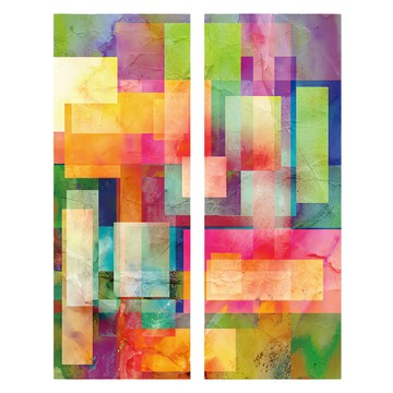 24mama掛畫 二聯式 幾何抽象藝術掛畫 30 x 80cm 多彩居家裝飾  多彩幾何抽象 01