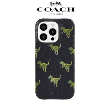 【COACH】iPhone 16 系列 精品 真皮 手機殼 黑色小恐龍