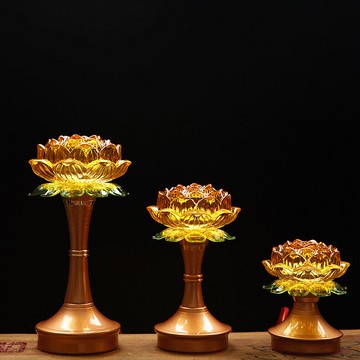 家居佛堂用品供佛觀音財神長明燈led節能插電仿琉璃蓮花燈琥珀色