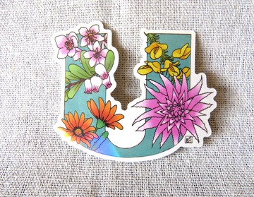 字母U - 極光花卉植物字母防水貼紙