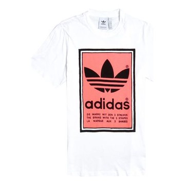 adidas originals Filled Label Red Logo Printing Short Sleeve White