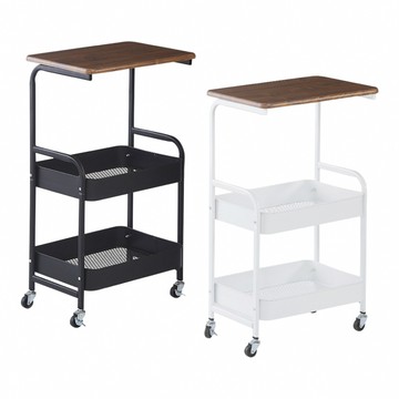 【IDEA】中古風雙層收納帶輪推車/手推車(收納置物推車/抽屜車/置物架 邊几茶几黑色