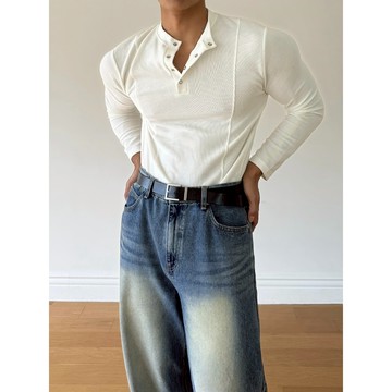 VOYEZ｜🇰🇷顯壯立體亨利領長袖上衣｜正韓肌肉・歐巴風格・胸肩比例更明顯