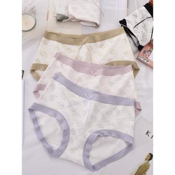 莫代爾棉中腰內褲女卡通熊可愛大碼胖MM寬松舒適新款三角褲衩頭