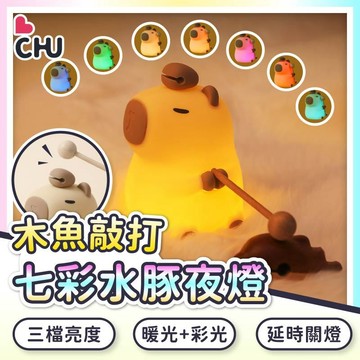 【CHU愛買🌟台灣現貨】木魚水豚小夜燈 卡皮巴拉夜燈 拍拍燈 伴睡燈 交換禮物 寶寶夜燈 水豚君 卡皮巴拉 氣氛燈 木魚