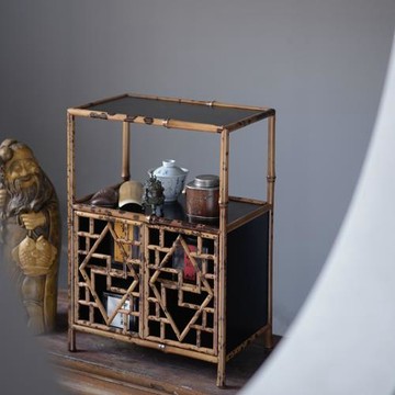湘妃竹茶棚 鏤空茶水柜 茶道茶具文玩收納架展示架 禪意博古架