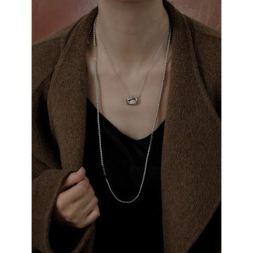 施家鉑金灰正圓灰色珍珠多層項鏈女款2025新款疊戴頸鏈長款毛衣鏈