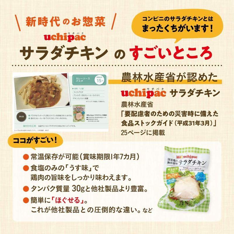 内野家 uchipac 無添加サラダチキン 高たんぱく質国産鶏の胸肉使用 常温で長期保存プレーン 10食セット  プロテインの代替品や非常食