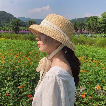 草帽系帶ins風遮陽女飄帶夏日系海邊沙灘法式赫本綁帶拉菲草編織