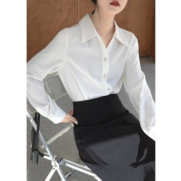 長袖白色襯衫女設計感小眾女士襯衣氣質名媛早秋韓系上衣輕熟
