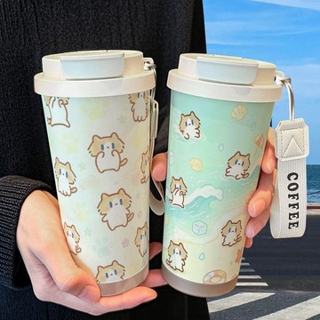 ❤️限時優惠❤️月薪喵水杯保溫杯 月薪喵保溫杯 不鏽鋼吸管雙飲大容量咖啡水杯 學生水杯辦公水杯喝水杯 咖啡杯吸管杯