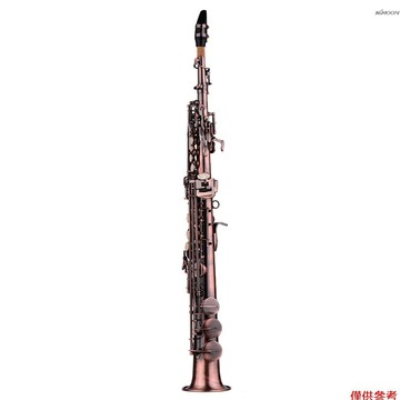 黃銅高音Bb直管薩克斯 管體雕花 黃銅鍍鎳紅仿古（配件顏色隨機）