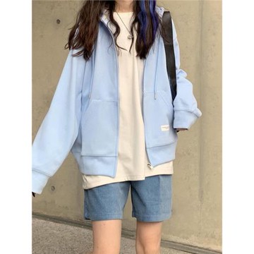 2025春奶藍色衛衣外套女奶系baby藍小眾設計感小個子開衫拉鏈連帽