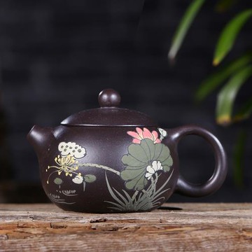 宜興手工紫砂壺  原礦黑朱砂 西施壺 容量160毫升