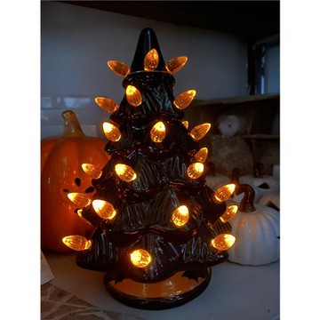 萬圣節風格裝飾品陶瓷圣誕樹夜燈出口原裝高約21厘米直徑約15厘米