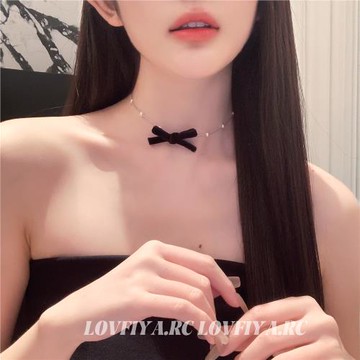 蝴蝶結珍珠 choker項鏈短款鎖骨鏈女頸帶項圈脖子飾品頸鏈女網紅