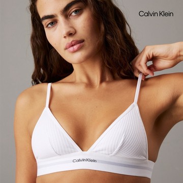 【Calvin Klein】 CK 棉質莫代爾羅紋薄襯三角胸罩_白色