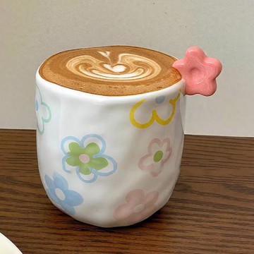 陶瓷杯 線條花 創意設計 小眾小清新 咖啡杯 牛奶杯 高顏值 ins風