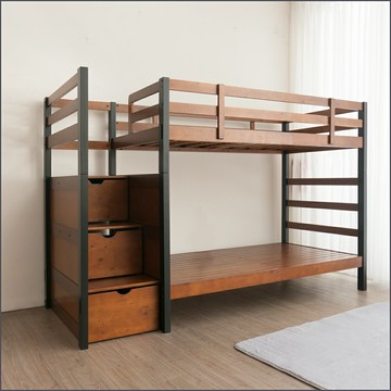 3.5尺單人加大實木雙層床【148-T460441BK】Leader傢居館