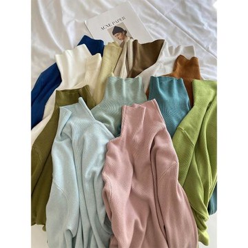 軟糯溫柔多色高領毛衣打底衫女冬韓版百搭超彈寬松加厚針織上衣