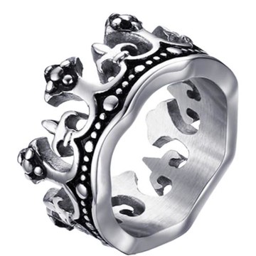 RJ New York 克羅花泰銀復古皇冠中性彈性開口戒指(泰銀色)