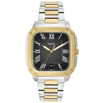 FOSSIL Crosby 工業風羅馬方形手錶-槍灰x半金/42mm FS6123