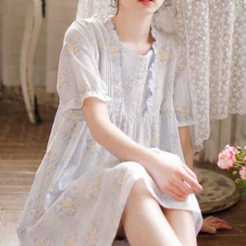 ワンピース ルームウェア ガーゼ コットン 綿100 花柄 フリル レディース 半袖 部屋着 パジャマ 寝巻 ホームウェア ゆったり 通販 Lineポイント最大get Lineショッピング