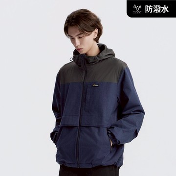 男女同款 丹寧拼接 防風外套(2L) - 靛藍色