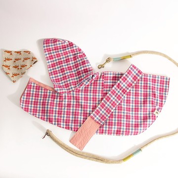 【現貨】 英倫風 粉紅,M_41,毛孩斗蓬雨衣,雙面可穿, 防風防雨