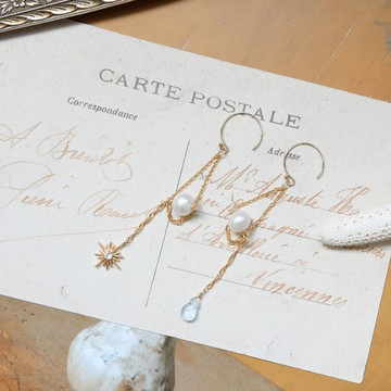 14K包金流星軌跡耳環 – 藍托帕石