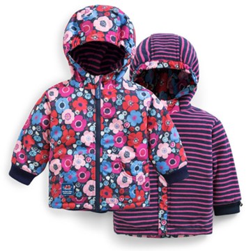 英國 JoJo Maman BeBe - 雙面穿鋪棉防水保暖外套-海軍藍花卉