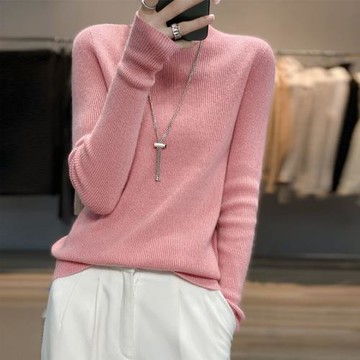 長袖上衣打底衫秋冬韓版修身內搭毛衣休閑純色彈力半高領針織衫女