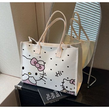 kitty托特包🎀 高顏值卡通凱蒂貓單肩包百搭大容量伴手禮通勤托特外出女帆布包包
