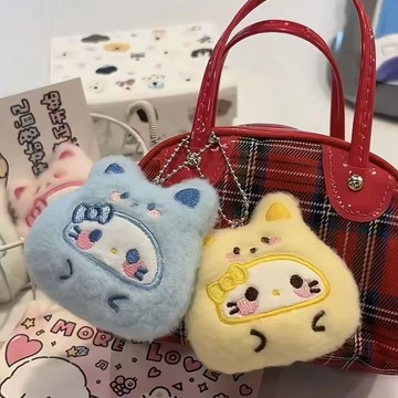 臺灣/🌸掛件 毛絨 鑰匙扣 禮物2025新款頭套KT毛絨掛件可愛卡通公仔飾品鑰匙扣少女鑰匙鏈