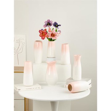 白色漸變粉色陶瓷干花花瓶水養家居裝飾北歐現代簡約客廳插花擺件