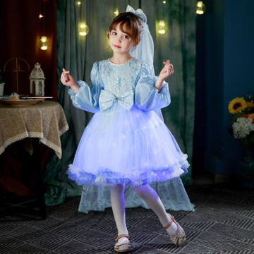 愛莎發光公主裙演出服女童秋裝