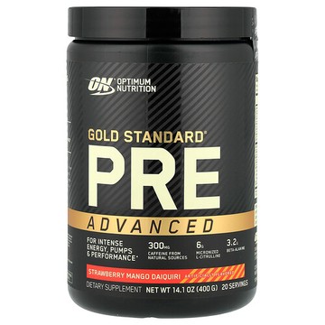 Optimum Nutrition, 金標準鍛煉前高級配方，草莓芒果代基裏酒味，14.1 盎司（400 克）