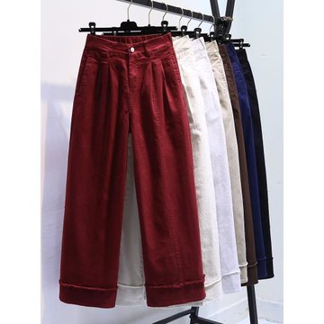 毛邊闊腿褲休閑梧桐褲子女2025春秋新款半松緊腰寬松顯瘦直筒長褲