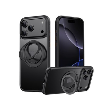 QinD Apple 蘋果 iPhone 17 Pro 旋轉磁吸支點殼(含相機鍵)(耀石黑)