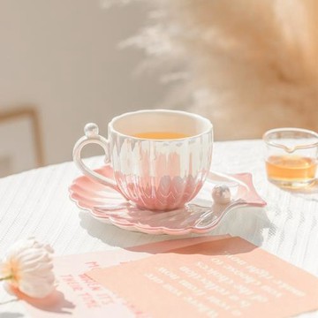 珍珠貝殼咖啡杯歐式創意咖啡杯碟陶瓷杯子禮品ins下午茶套裝茶E18