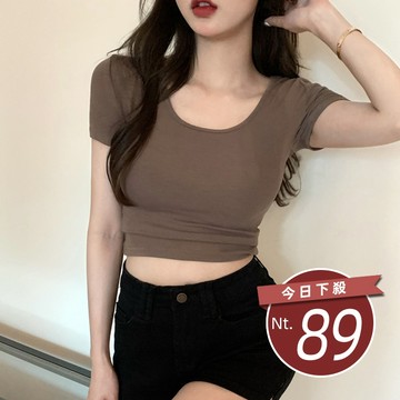 【台灣發貨】韓版素色圓領短版上衣 衣服 女裝 t恤 短袖t恤 上衣【T407】